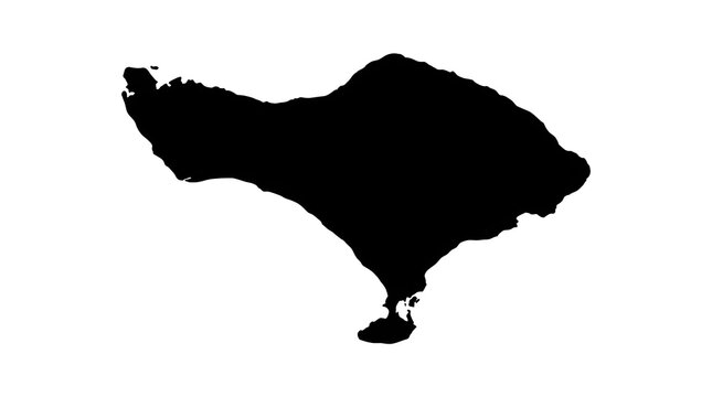 Black silhouette map of Bali Island displaying its distinctive geographical shape and location within the Indonesian archipelago.