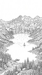 Fototapeta premium Winter Mountain Landscape with Snowy Pine Forest, Frost Covered Trees and Frozen Nature in a Peaceful White Winter Scene