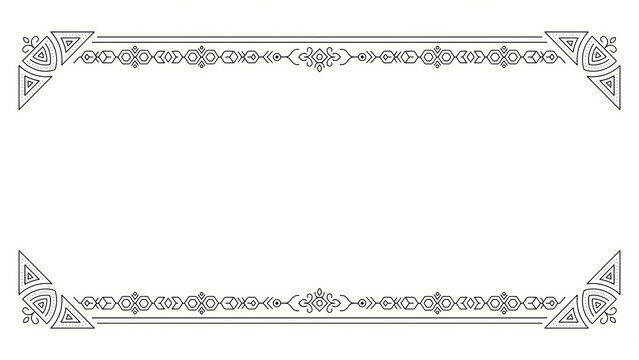 Rectangular frame with geometric patterns and corner accents isolated on a transparent background