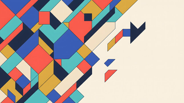 Colorful Geometric Mosaic Background - Abstract Triangle and Diamond Pattern with Fading Scattered Shapes, Vector Illustration