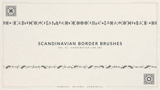 Scandinavian border brushes with handcrafted line isolated on a transparent background