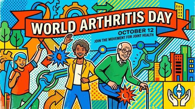 World Arthritis Day illustration featuring diverse people promoting joint health  