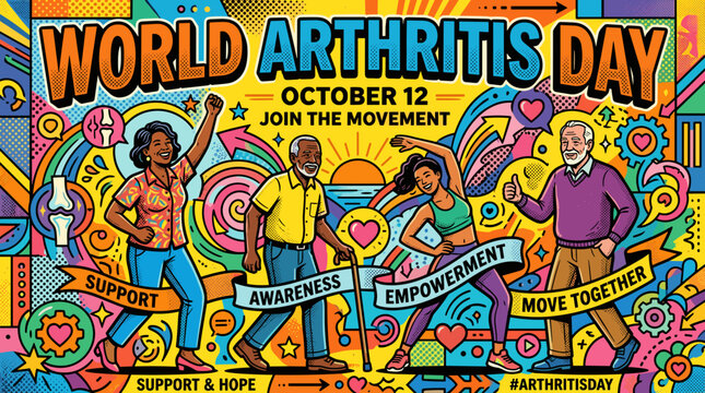 World Arthritis Day event illustration featuring diverse people promoting awareness  