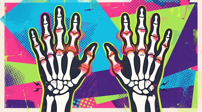 X-ray of arthritic hands on colorful abstract background for World Arthritis Day  