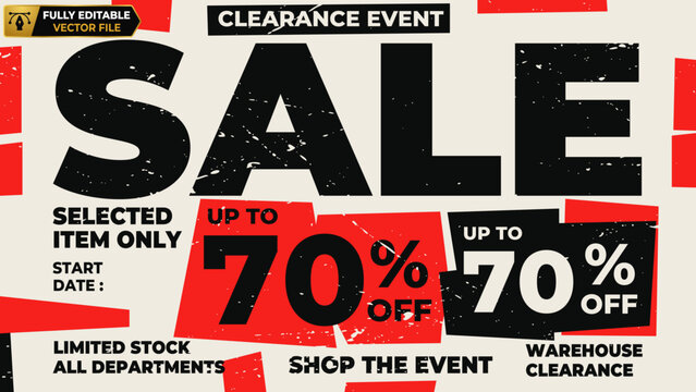 Clearance event sale banner design. promotional discount graphic template. special offer vector illustration. modern commercial advertising element with clearance discount promotion shopping