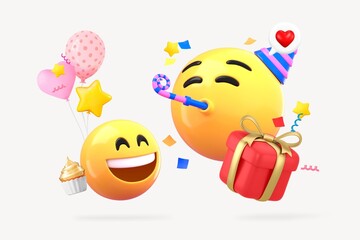 Naklejka premium Birthday celebration 3D emoticon illustration graphic