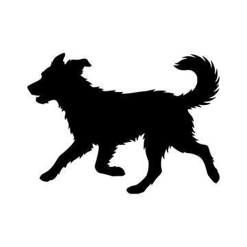 Running dog silhouette vector illustration, Dog silhouette running vector