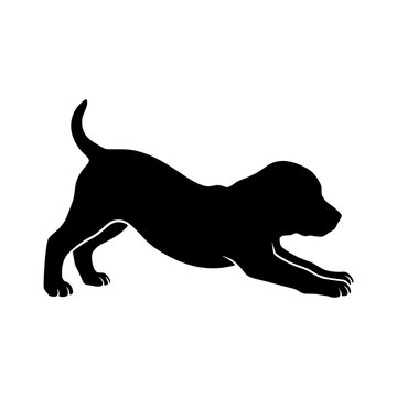 Running dog silhouette vector illustration, Dog running silhouette illustration