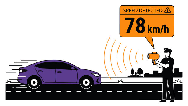 Speeding Car Radar Vector Illustration On PNG Background, speeding car, speed radar, radar gun, speed detection, overspeeding, speeding, traffic enforcement, traffic police, road safety, 