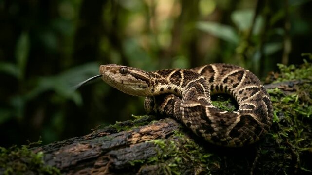 fer de lance snake close up in amazon rainforest morning light video