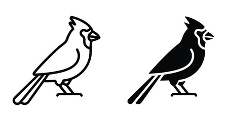 Fototapeta premium Cardinal bird icon set featuring outline and solid silhouette styles for nature wildlife design projects and animal logo branding elements