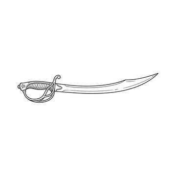 Classic Saber Sword Outline Drawing | Pirate Weapon Vector Illustration