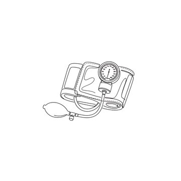 Manual Blood Pressure Monitor Outline - Medical Sphygmomanometer Vector Art