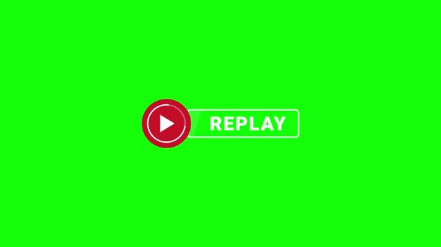 Replay button with red play icon on green screen background animation