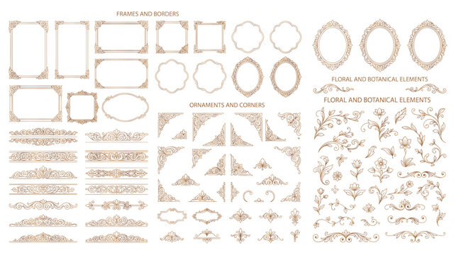Vintage gold frame border and corner set for invitation.