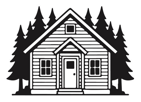Vintage rustic forest stone cabin vector icon