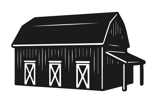 Vintage rustic wooden barn linocut vector icon