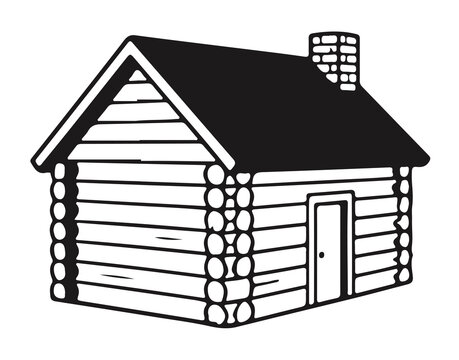 Vintage rustic wooden log cabin vector icon