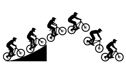 Fototapeta premium Extreme BMX Cyclist Jump Progression Black Silhouette Vector Set, Six Trick Phases