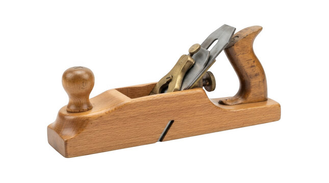 Vintage woodworking hand plane made of polished wood isolated on transparent background for craft