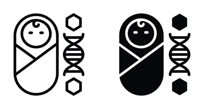 Baby DNA icon set representing genetic engineering biotechnology neonatal screening designer babies medical research science and human genome modification technology