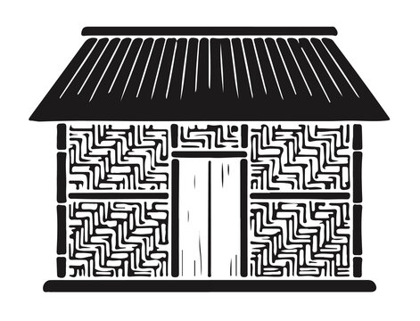 Vintage traditional woven bamboo hut vector icon