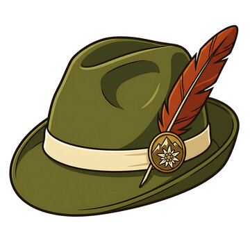 Bavarian alpine trachten hat with feather on transparent background