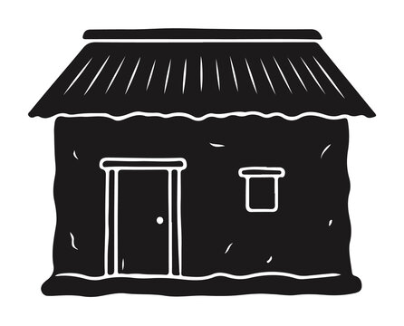 Vintage traditional woven bamboo hut vector icon
