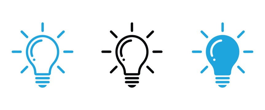Light bulb icon set editable stroke outline and solid vector styles representing ideas, creativity, innovation, energy, inspiration, and solutions