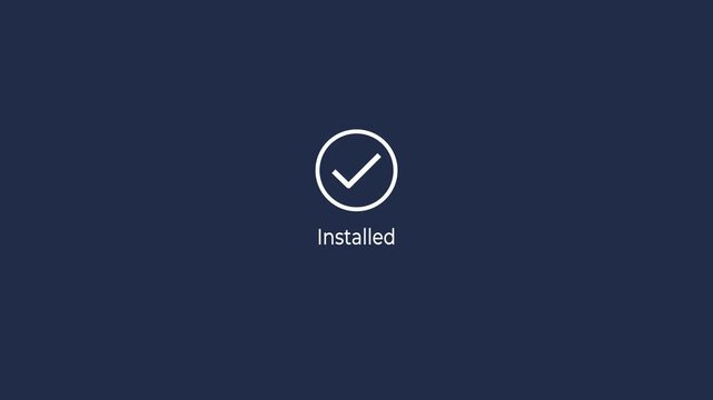 Install complete with checkmark animation on the transparent background. Motion graphics of digital success and confirmation concept. 4k video. 