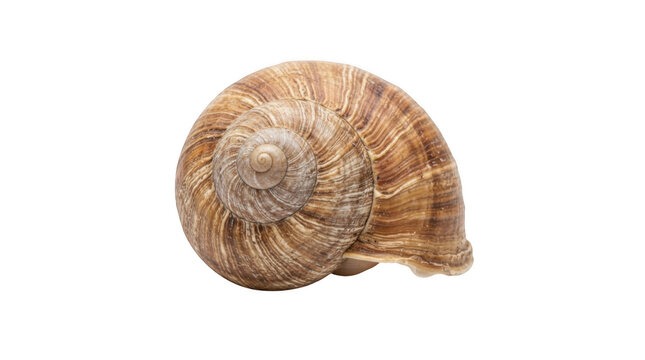 Single spiral snail shell with textured brown patterns isolated on a high-quality transparent background