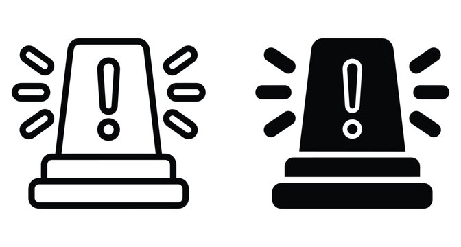 Emergency siren alert icon set with exclamation mark symbol for warning notification security alarm system and police vehicle light signal