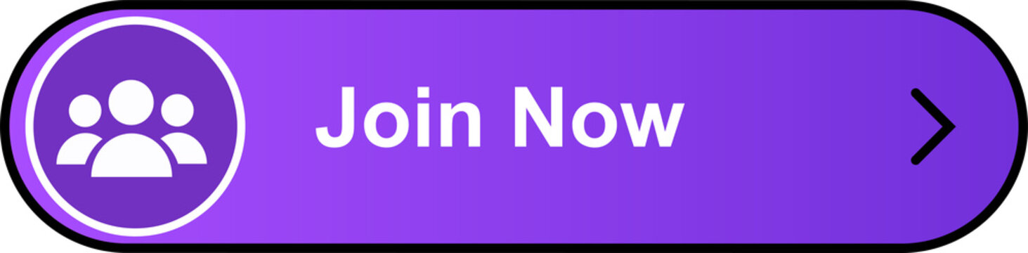 Join Now Button with Group People Icon and Glossy Purple Design, Isolated on Transparent Background PNG