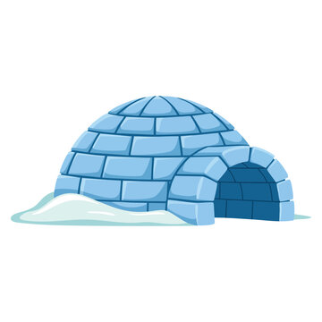 Cartoon igloo house made of icy bricks and covered with snow perfect for cold weather and arctic themed designs