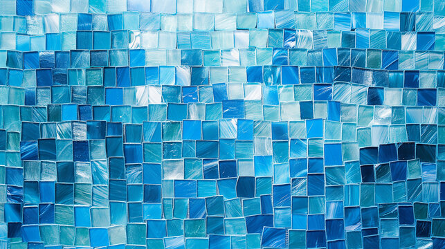 Tiles Display a Textured, Abstract Pattern in Shades of Blue and White, Creating a Mosaic-Like Surface. Water-Inspired Design with a Cool