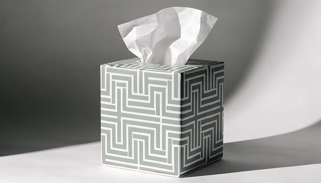 Decorative tissue box with white paper napkins isolated on a white background