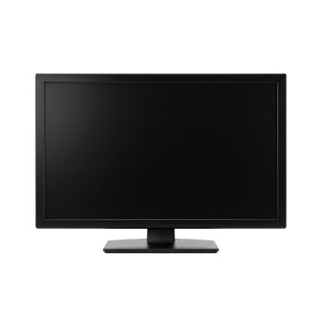 Modern black computer monitor with a blank dark screen and stand