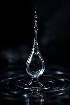 High-Speed Water Drop Splash Sculpting Liquid Crown and Ripples on Dark Background
