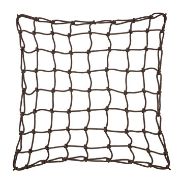 Durable brown cargo net with square mesh and knotted intersections for secure transport