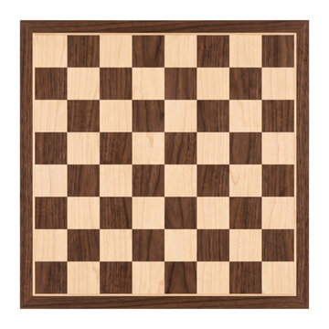 Elegant wooden chessboard with alternating dark and light squares and a rich border
