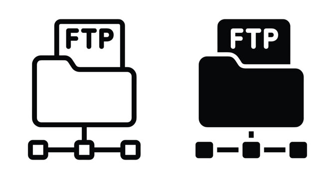 FTP folder network connection icon set for file transfer protocol server data storage management web hosting and digital communication services