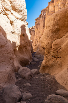 A view as the Culebrillas canyon narrows close to Arequipa, Peru in the dry season
