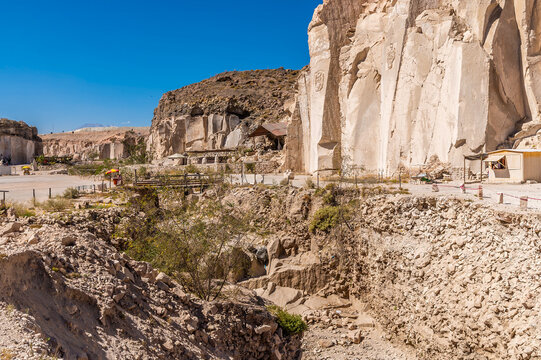A view looking back into the Anashuayco Quarry on the outskirts of Arequipa, Peru in the dry season
