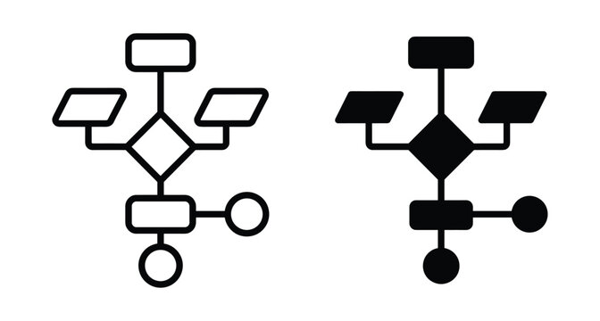 Flowchart diagram icon set showing process logic workflow decision tree algorithm structure for business planning software development and data organization