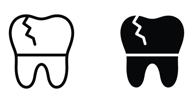 Cracked tooth icon set showing dental damage and toothache symptoms for medical apps dentistry services oral health care and hygiene