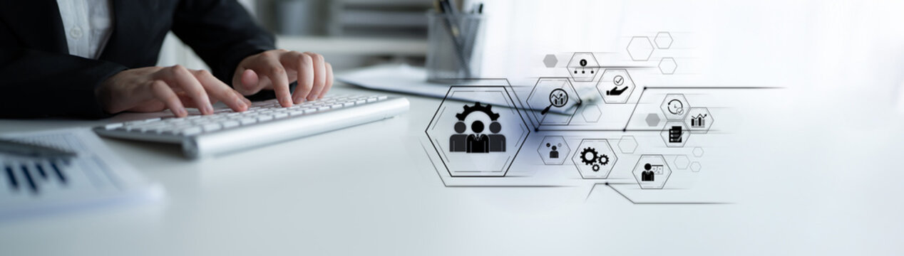 Business management system showing teamwork, productivity, and planning. Management supports goal, management tracks progress, management improves teamwork, and enhances productivity. Latch