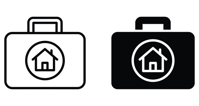Real estate briefcase icon set with house symbol for property management business travel agent professional services and home office relocation