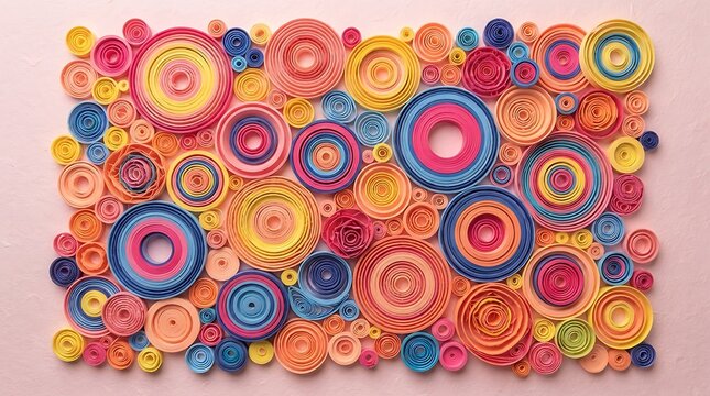 Colorful paper quilling art with circles and spiral patterns