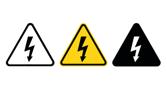 High Voltage Triangle Sign - Electricity Hazard Warning Icon Set