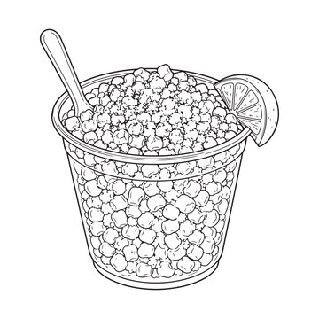 Mexican Street Corn Esquites Line Art, Elote in a Cup with Lime and Spoon Food Illustration.